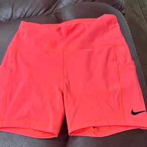 Nike Women’s Neon Coral Athletic Shorts with Side Pockets